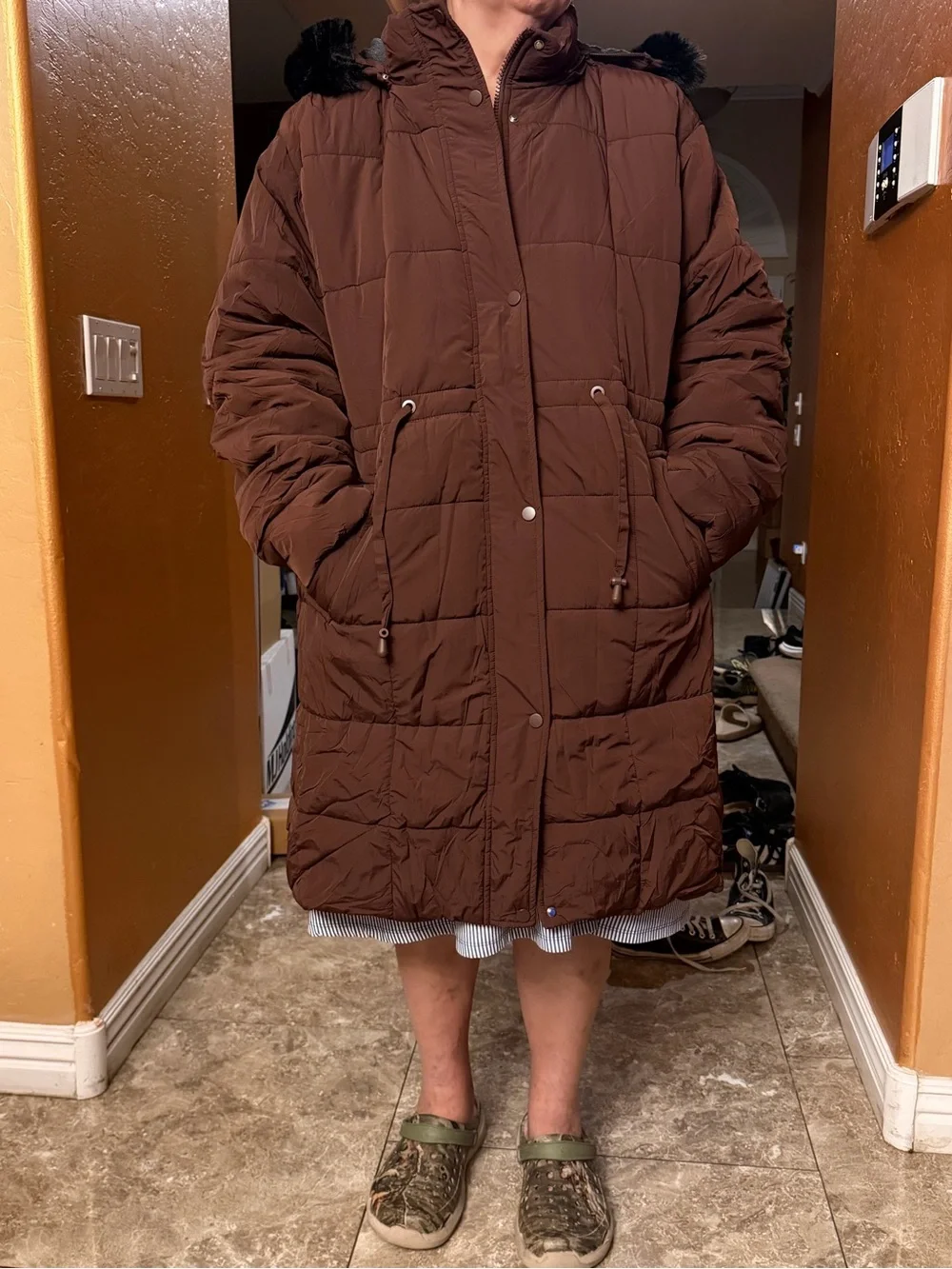 Women's Brown Puffer Coat with Hood